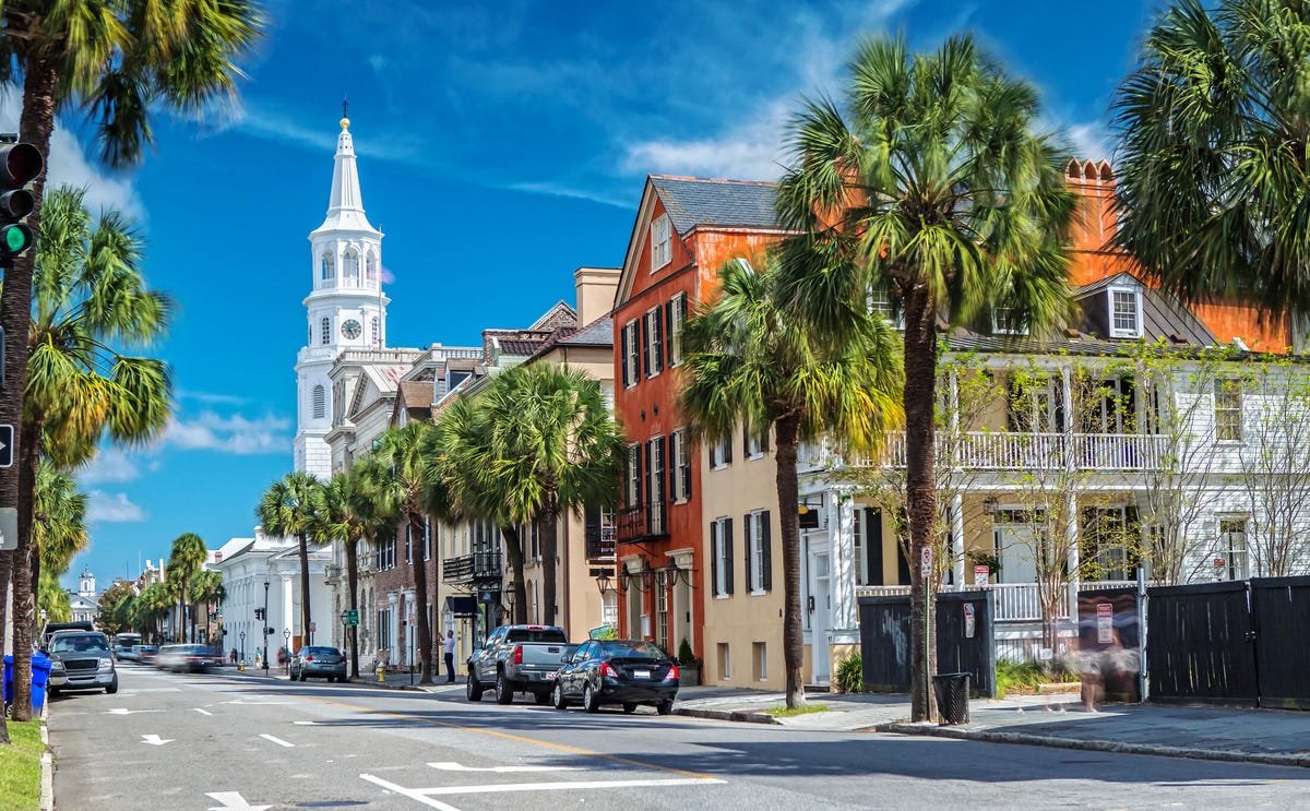 Scenic view of the St. Michaels Church from Broad St. in Charleston, SC.