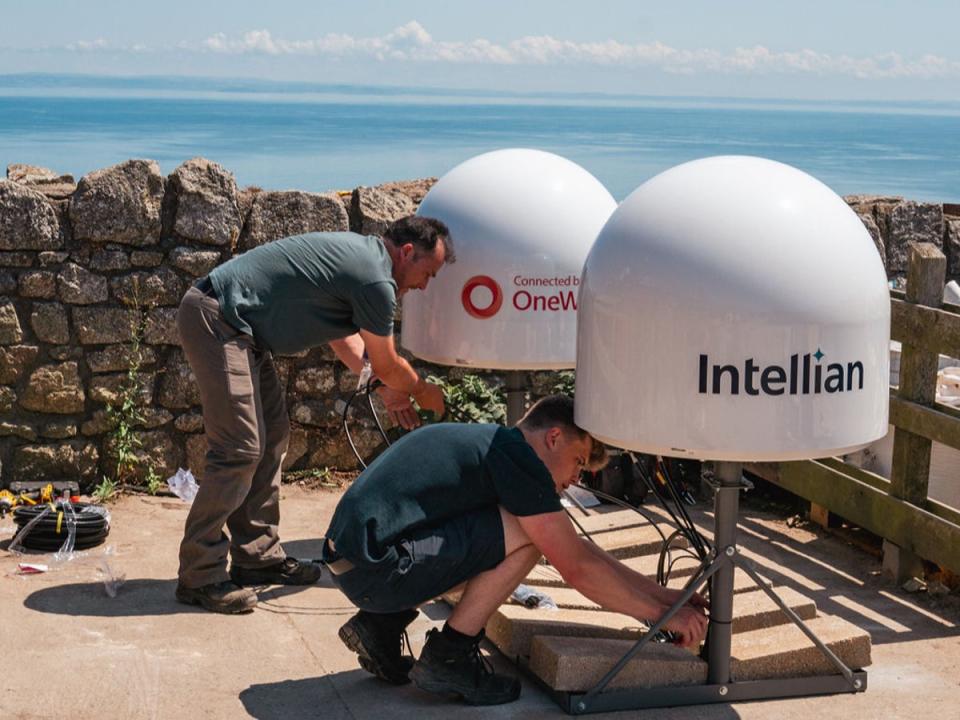 Engineers have set up BT portable earth stations to receive satellite internet signals from the OneWeb (BT) satellite constellation